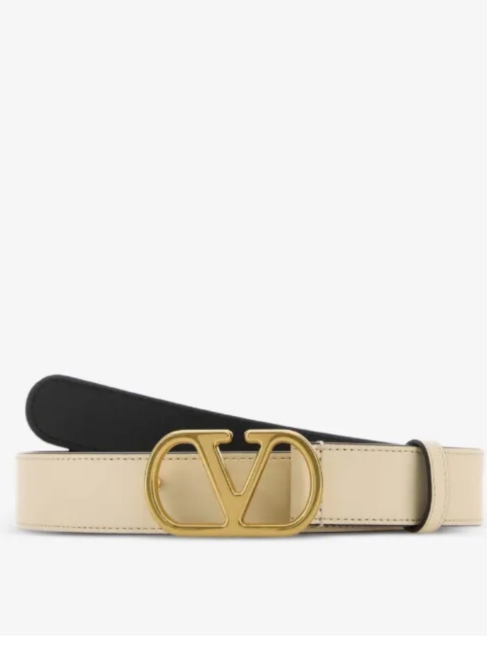 Valentino Garavani ivory/black reversible leather lBelt with Gold V Logo buckle